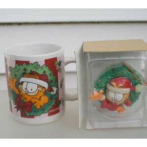 Garfield Coffee Mug with Holiday Christmas Ornament Gift Set NIB LOT 3